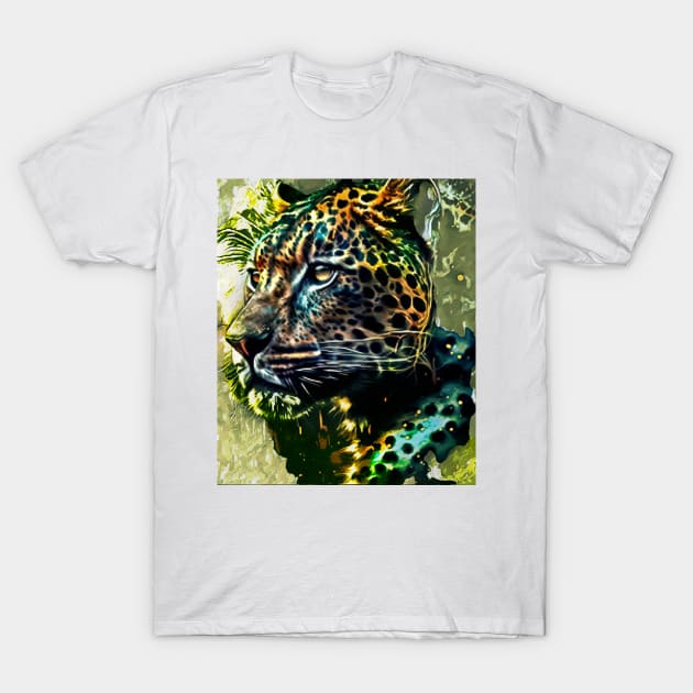 Majestic Digital Jaguar Cat Painting - Unleash Your Inner Wildness T-Shirt by TriForceDesign